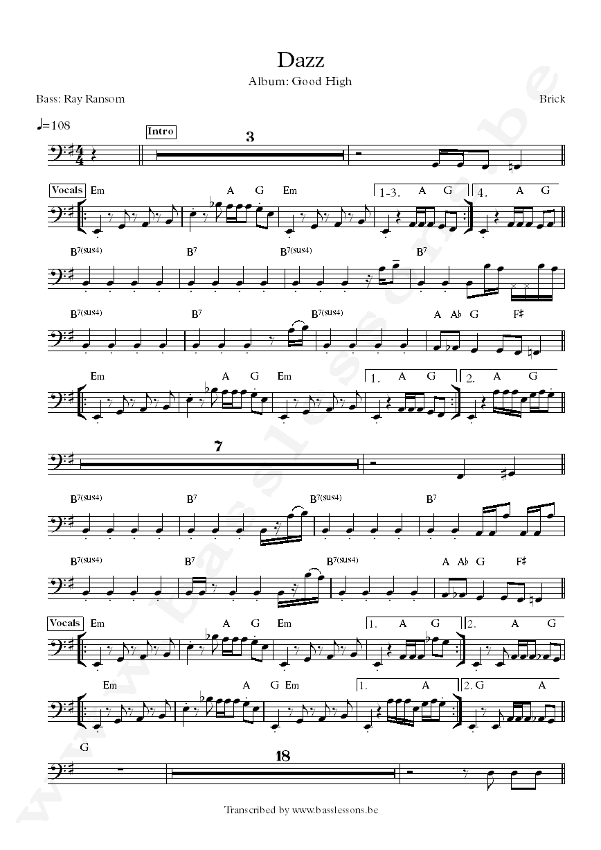 Brick dazz bass transcription