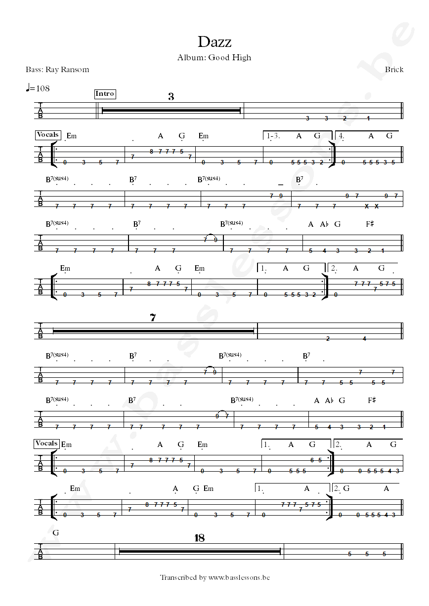 Brick dazz bass tab