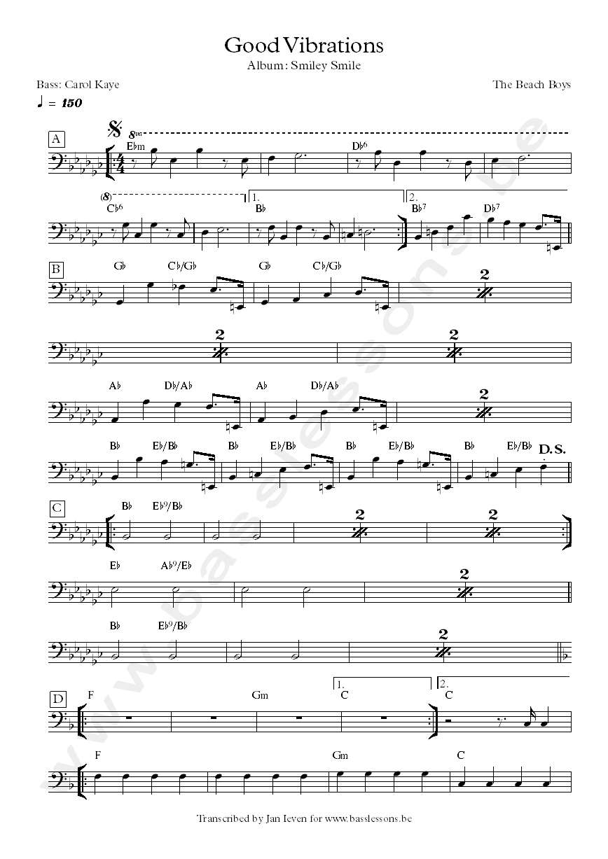 Beach boys bass transcription