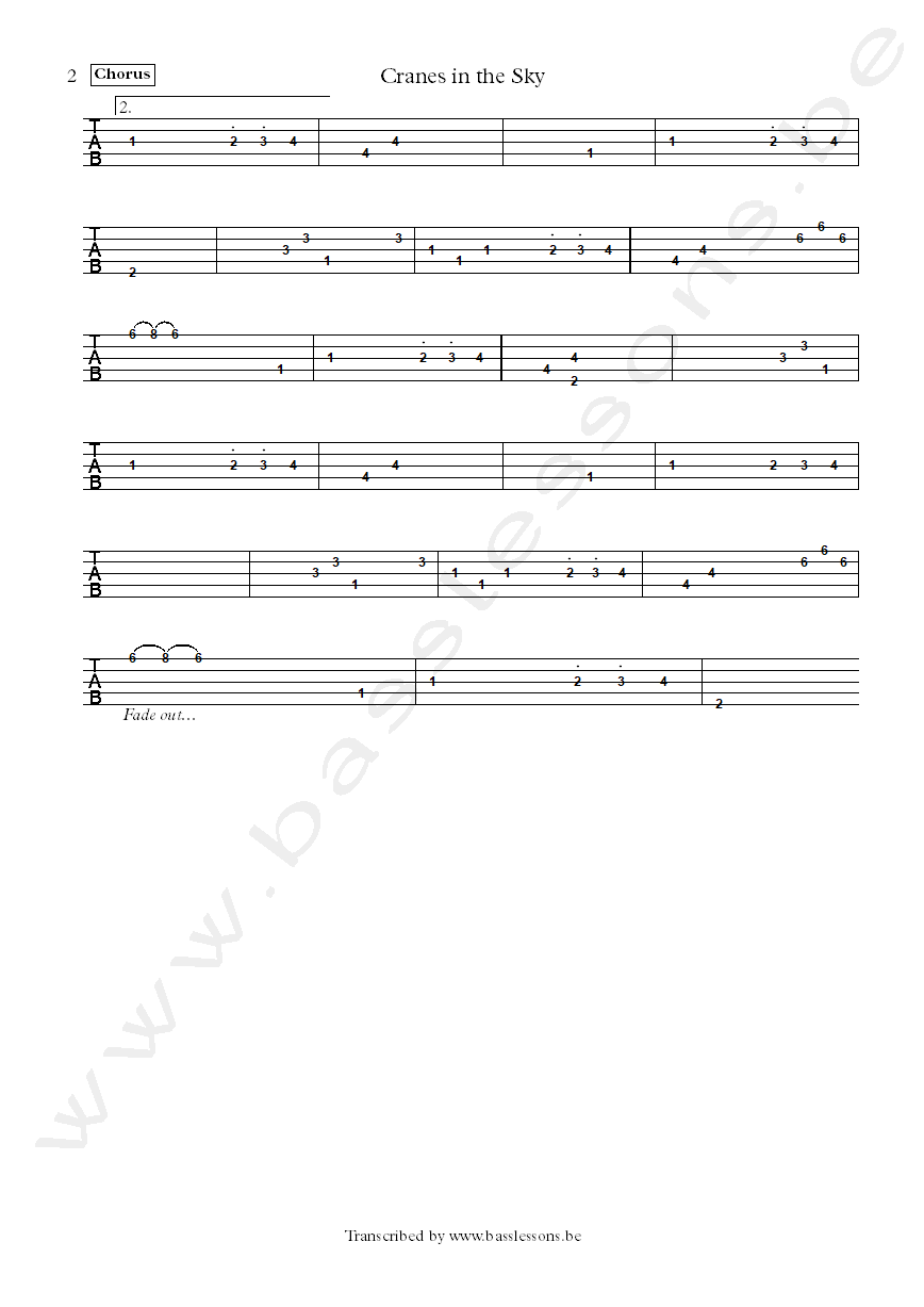cranes in the sky bass tab part 2