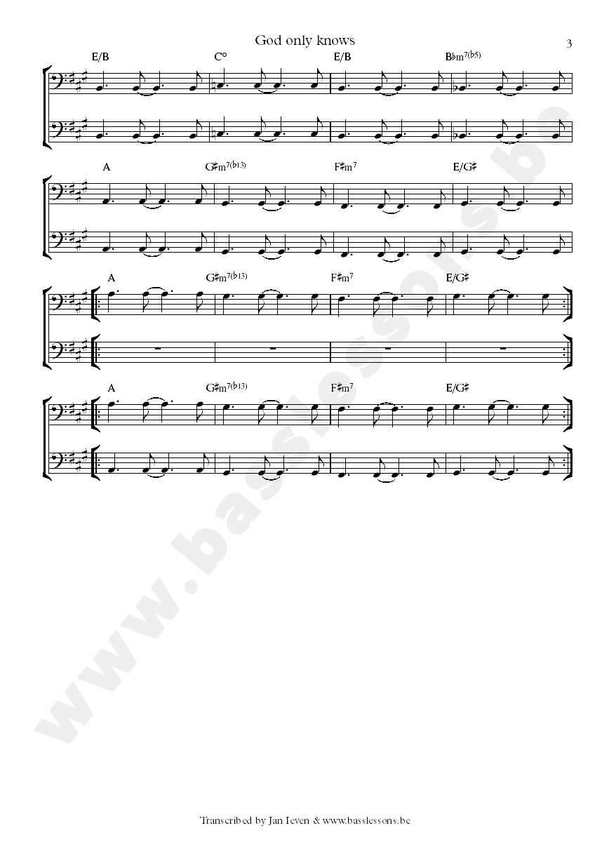 beach boys god only knows bass transcription