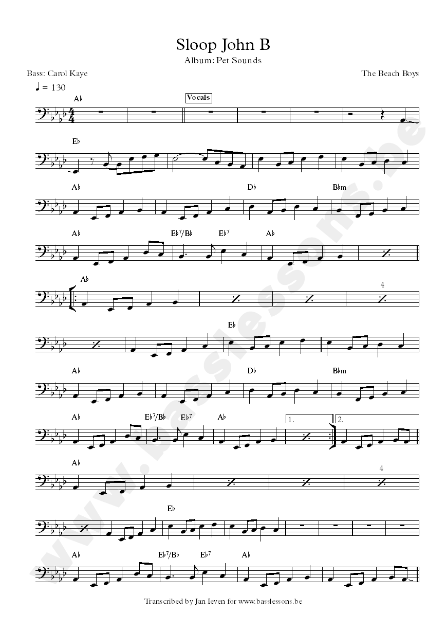 sloop john b bass transcription