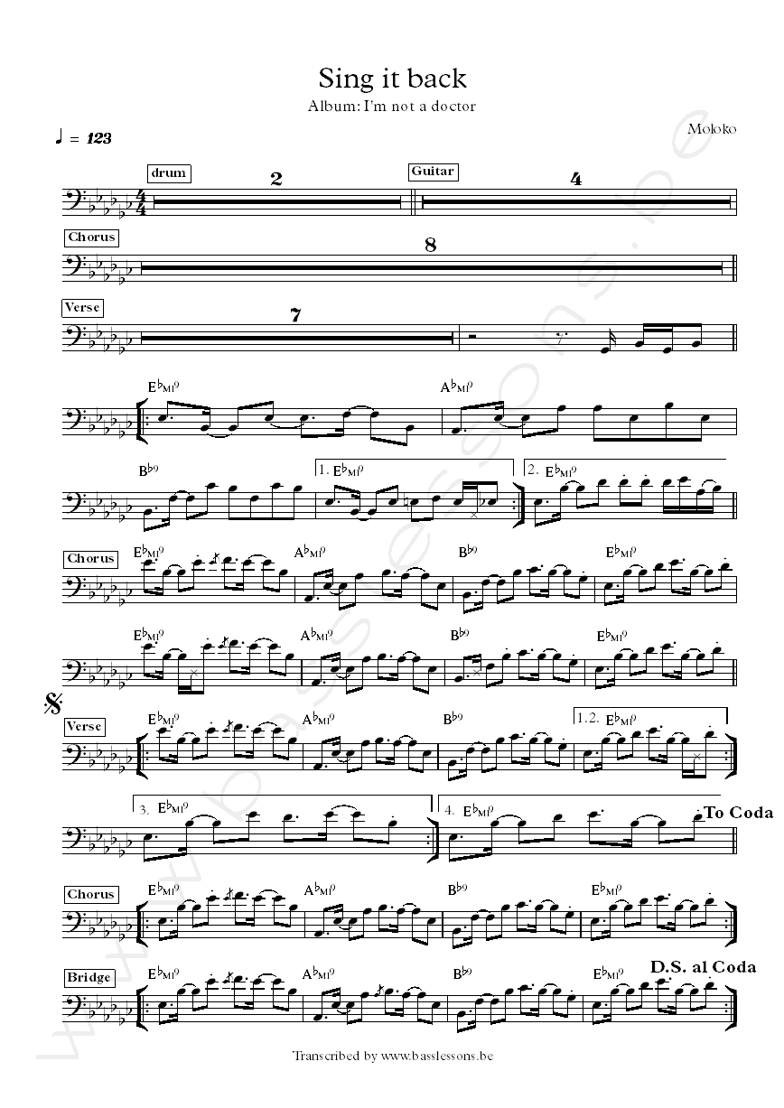 Moloko sing it back bass transcription