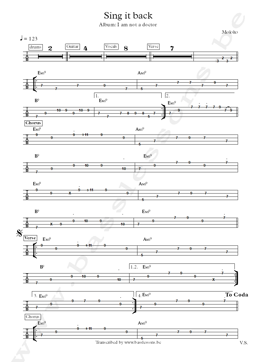 Moloko sing it back bass tab
