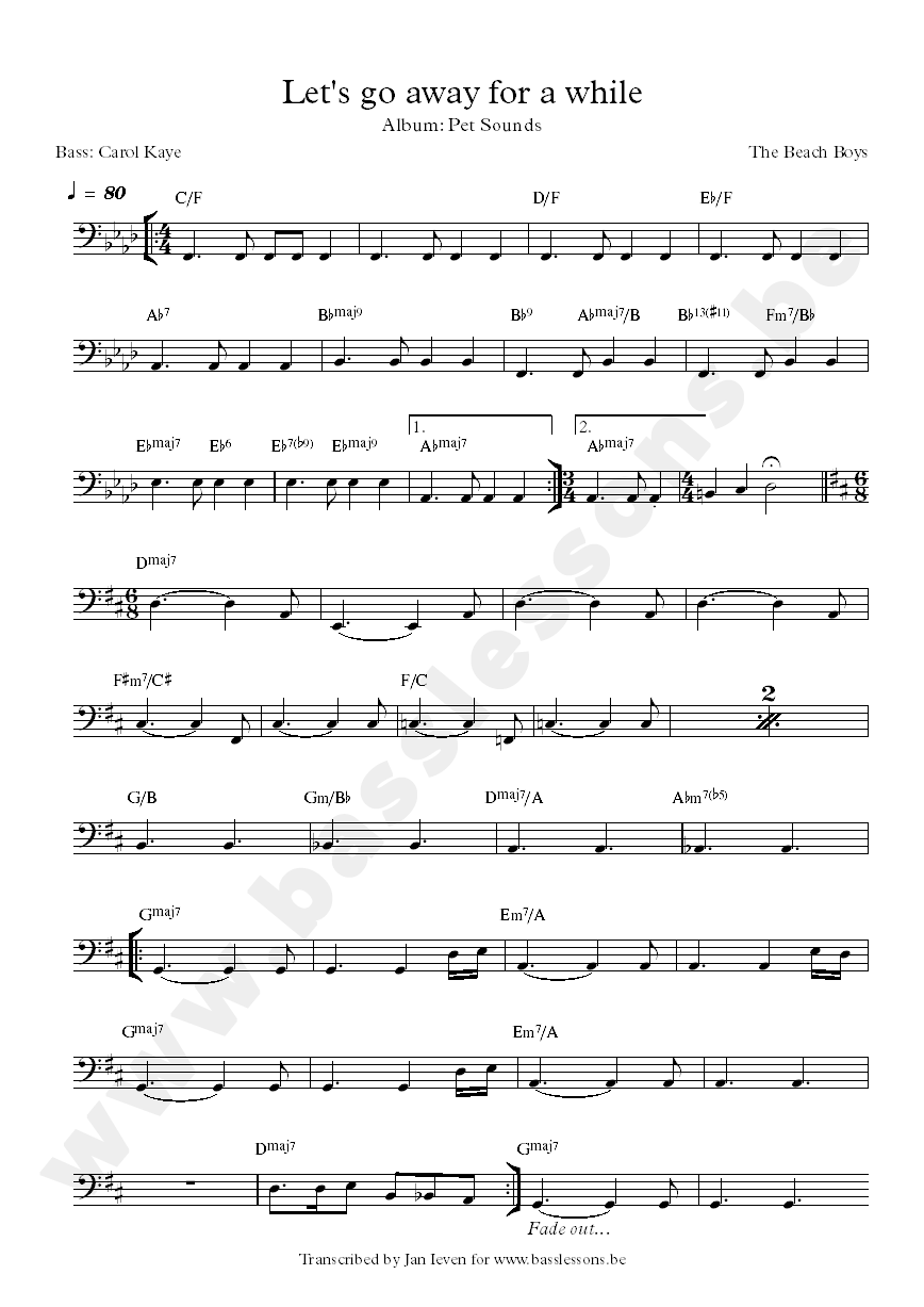lets go away for a while bass transcription