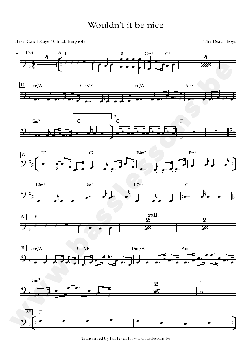 wouldn't it be nice bass transcription