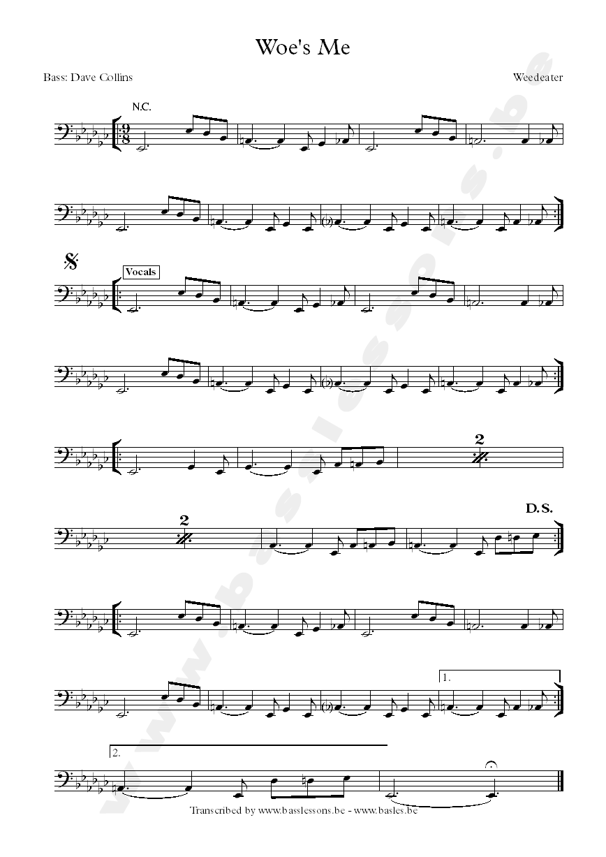 Weedeater woes me bass transcription