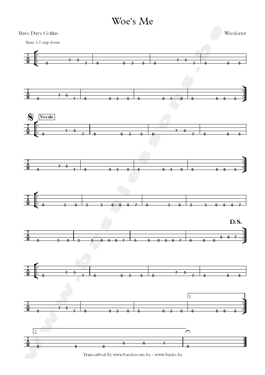 weedeater woes me 4-string bass tablature