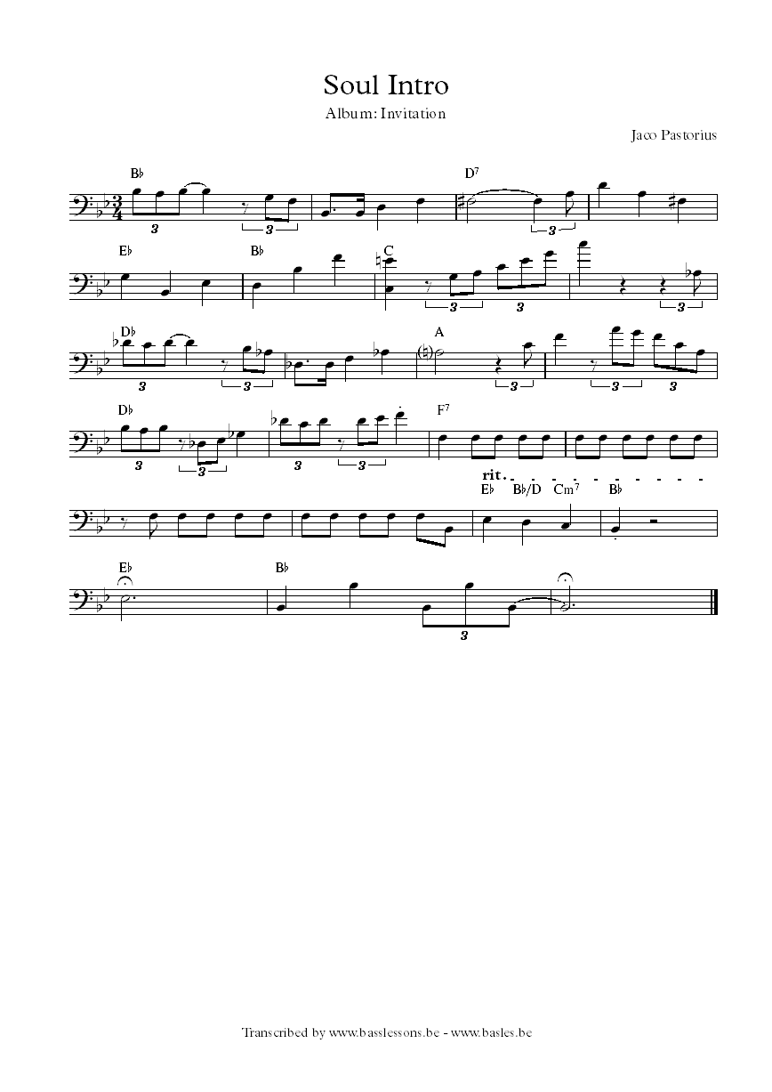 Jaco Pastorius soul intro bass transcription