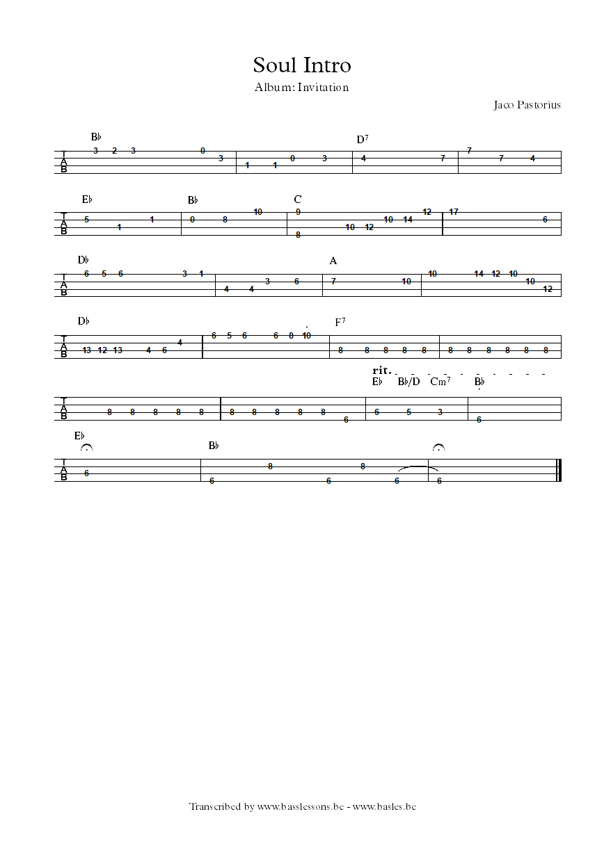 jaco pastorius soul intro bass tab
