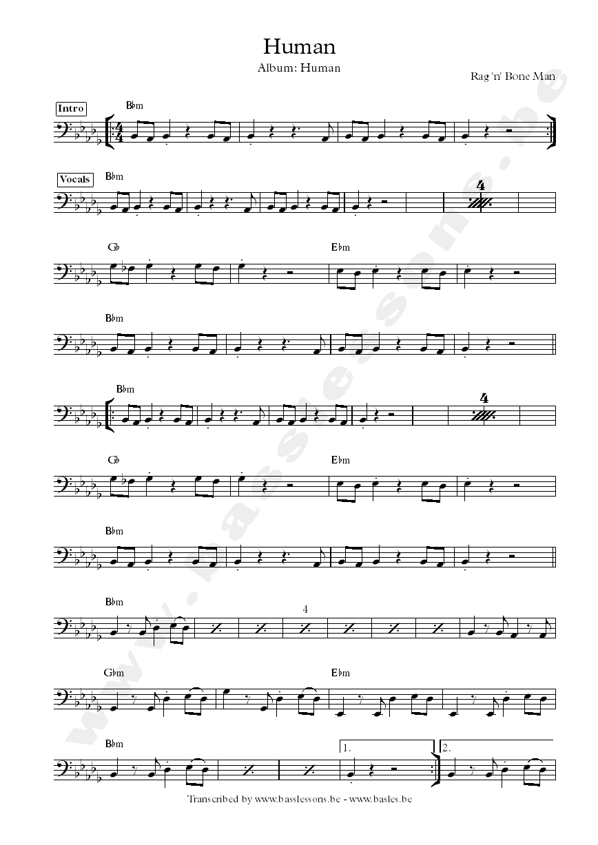 rag n bone man human bass transcription