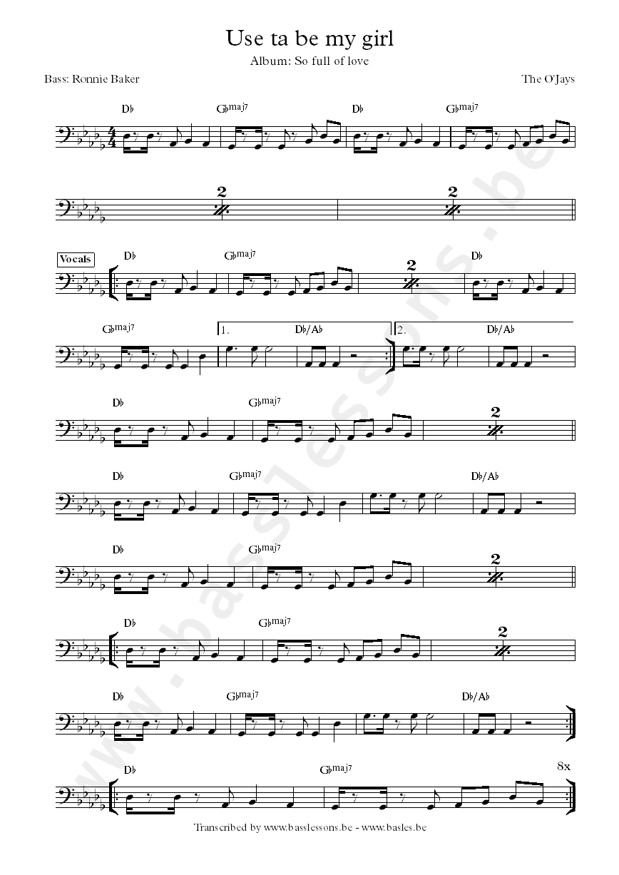 The ojays bass transcription use ta be my gril