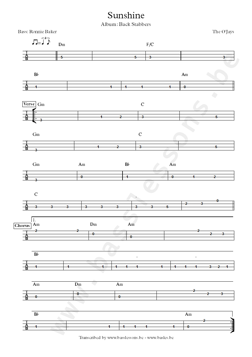te ojays sunshine bass tab