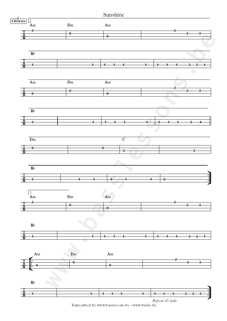 te ojays sunshine bass tab part 2