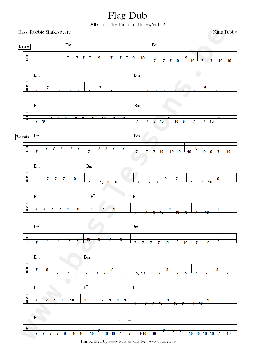 King tubby flag dub bass tab