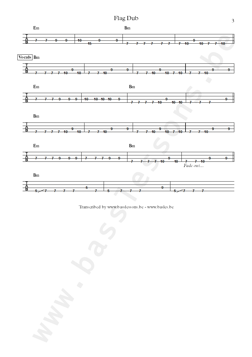 King tubby flag dub bass tab part 3