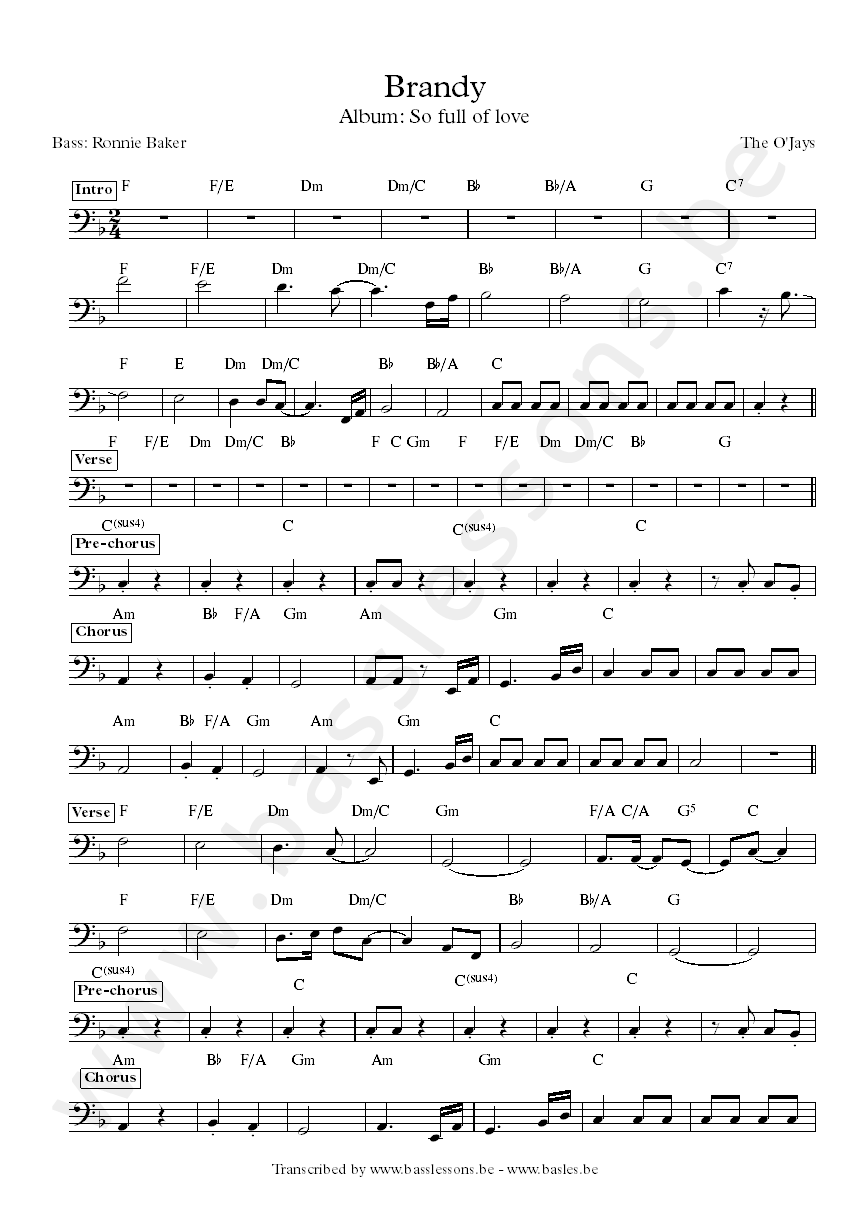 The ojays brand bass transcription