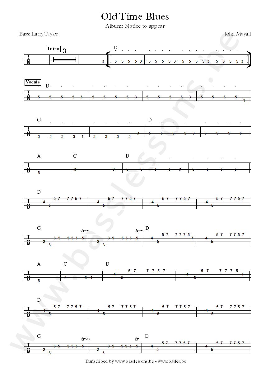 john mayall old time blues bass tab