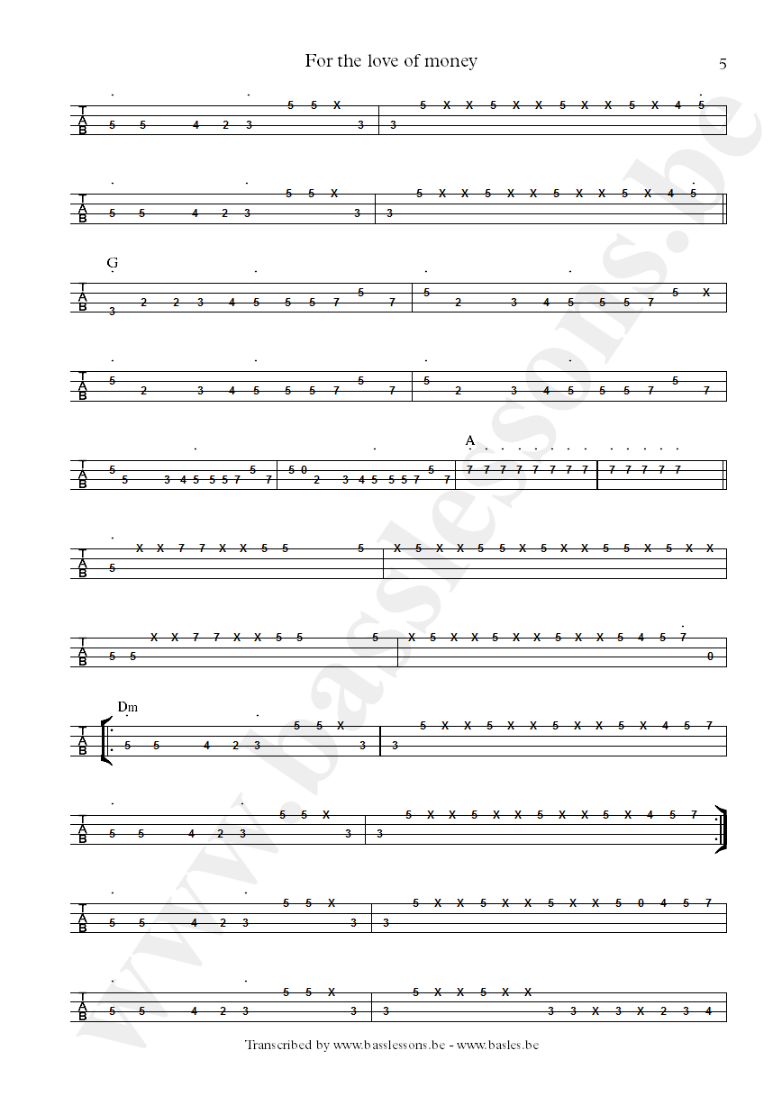 The ojays for the love of money bass tab part 5