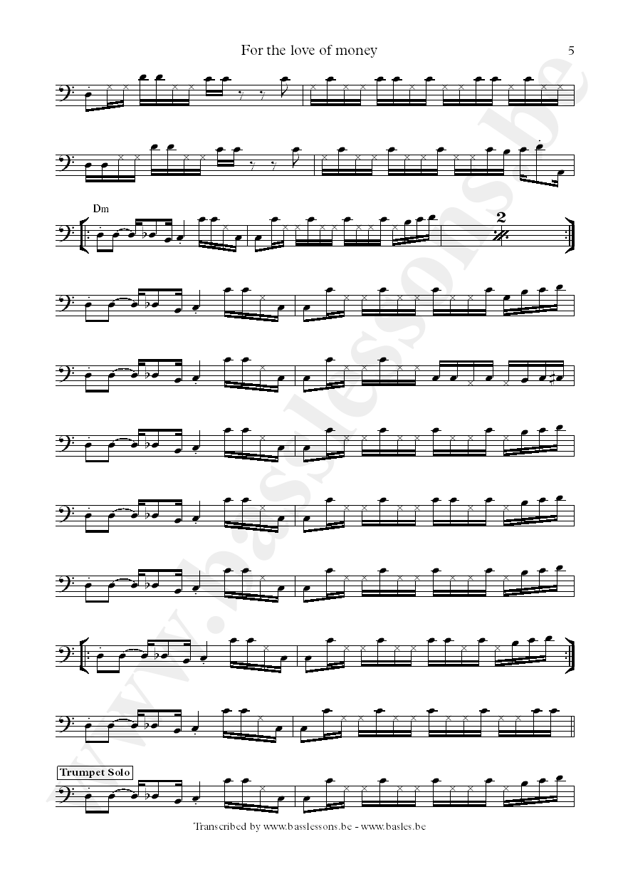 The ojays for the love of money bass transcription part 5