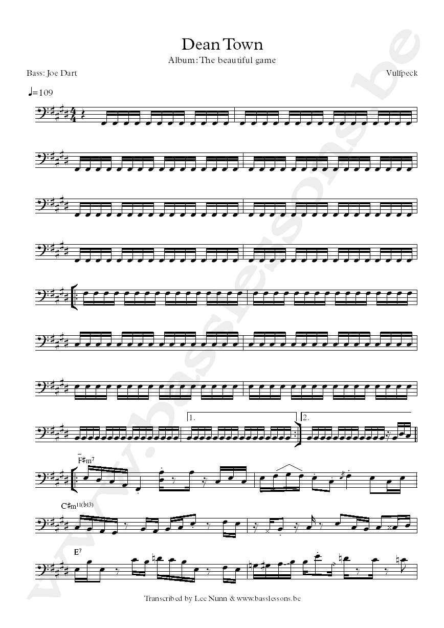 Vulfpeck dean town bass transcription