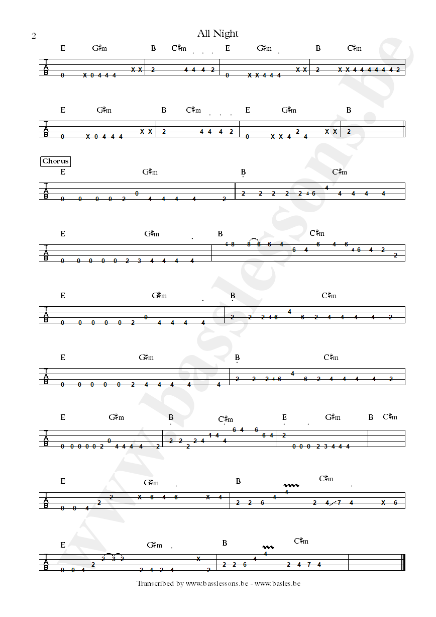 Beyonc&eacute; all nightt bass tab part 2