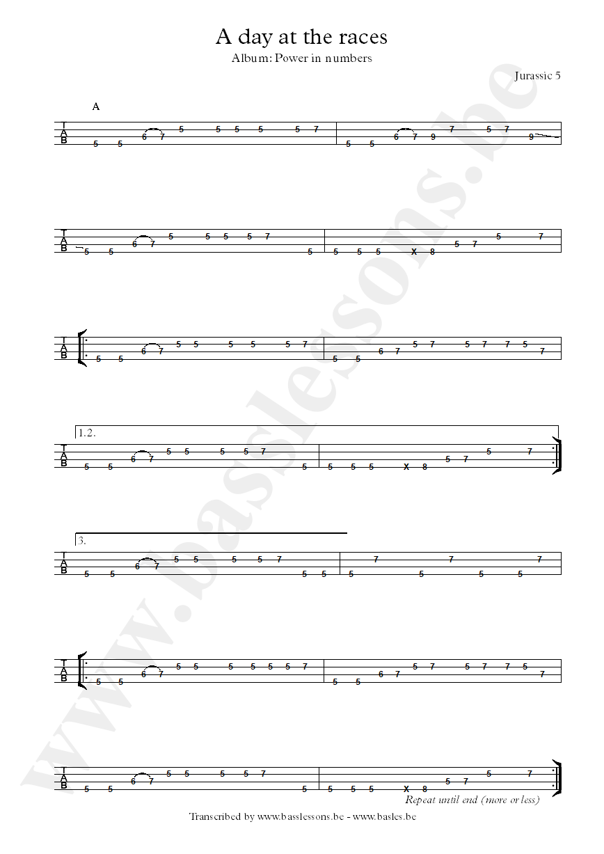 Jurassic 5 a day at the races bass tab