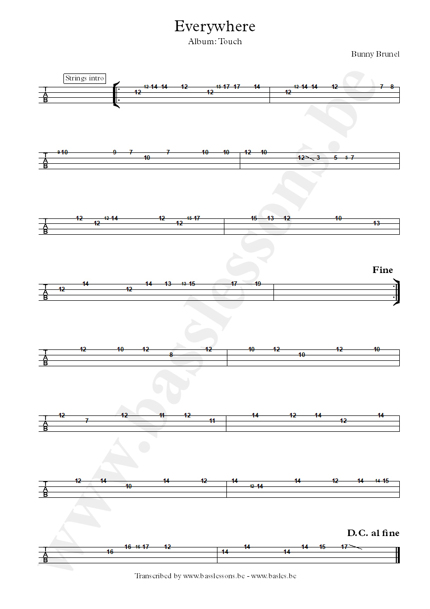 Bunny Brunel everywhere bass tab