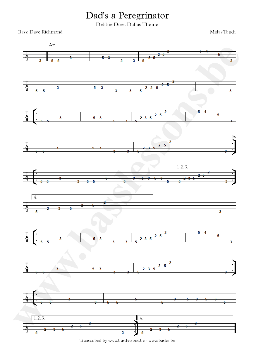 Debbie does dalles theme bass tab