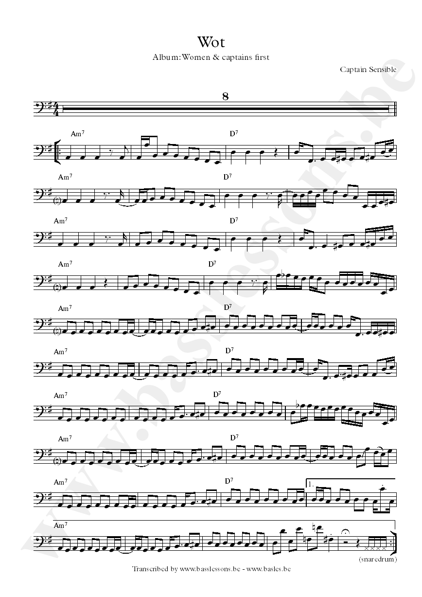 Captain sensible wot bass transcription