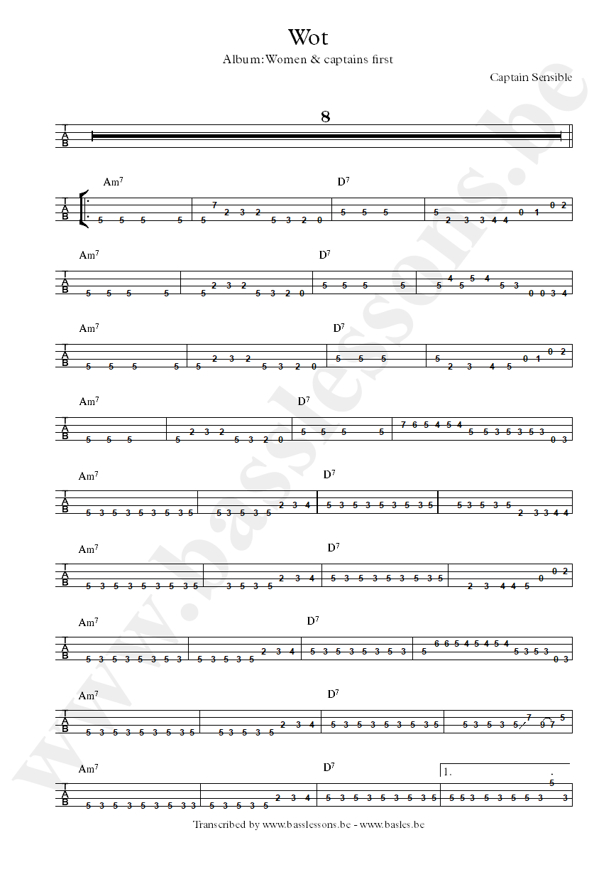 Captain sensible wot bass tab