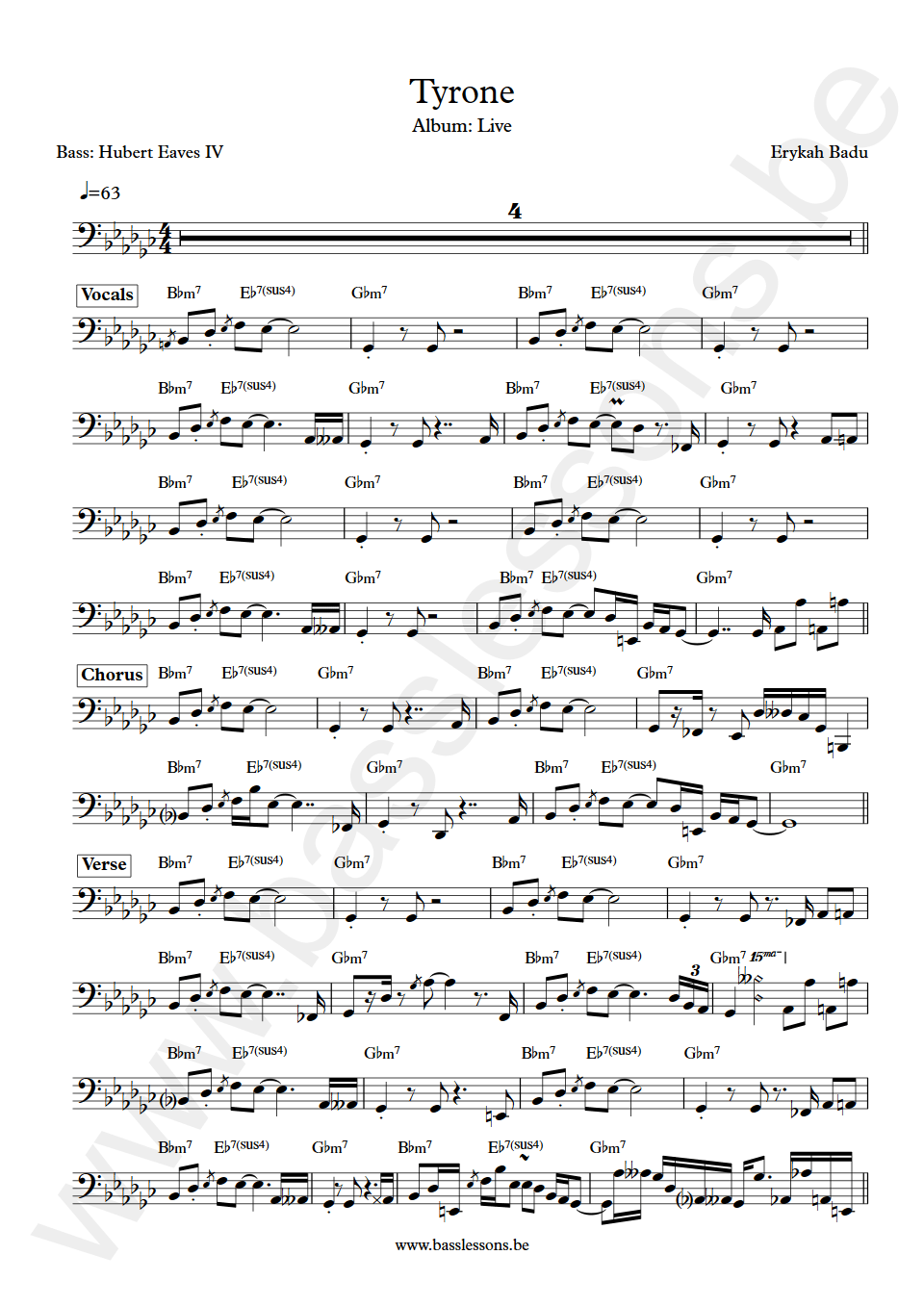 Erykah Badu Tyrone Hubert Eaves IV bass transcription