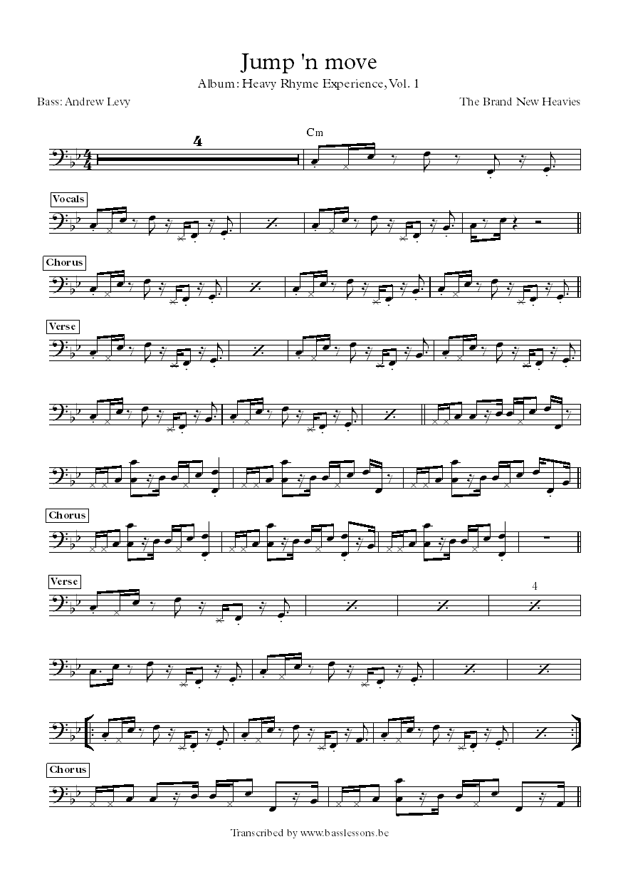 the brand new heavies jump and move bass transcription
