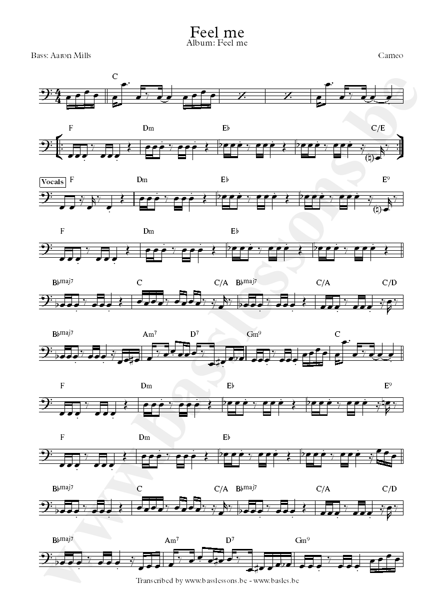 Cameo feel me bass transcription