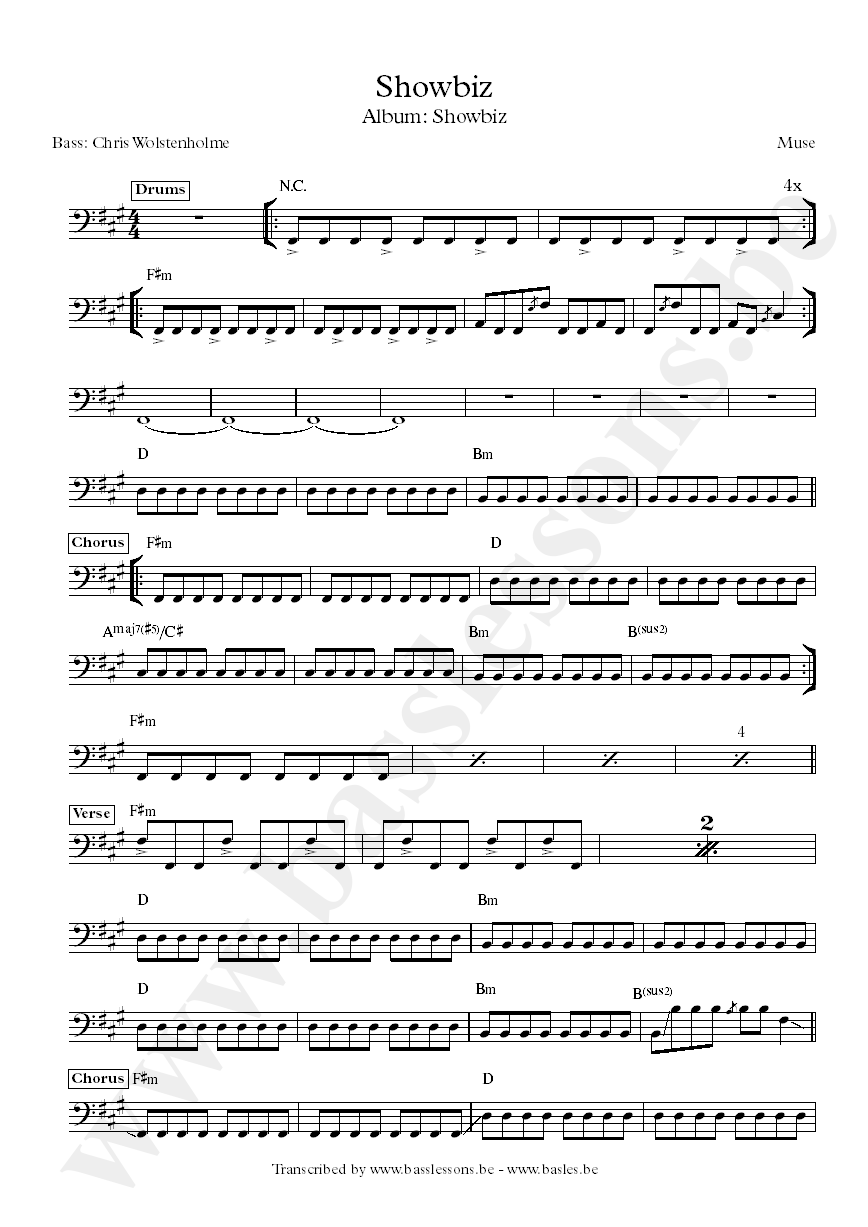 Muse showbiz bass transcription