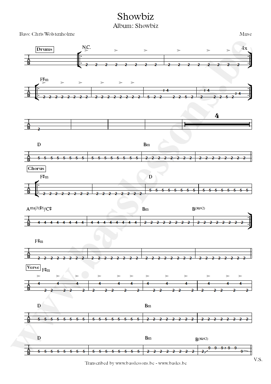 Muse showbiz bass tab