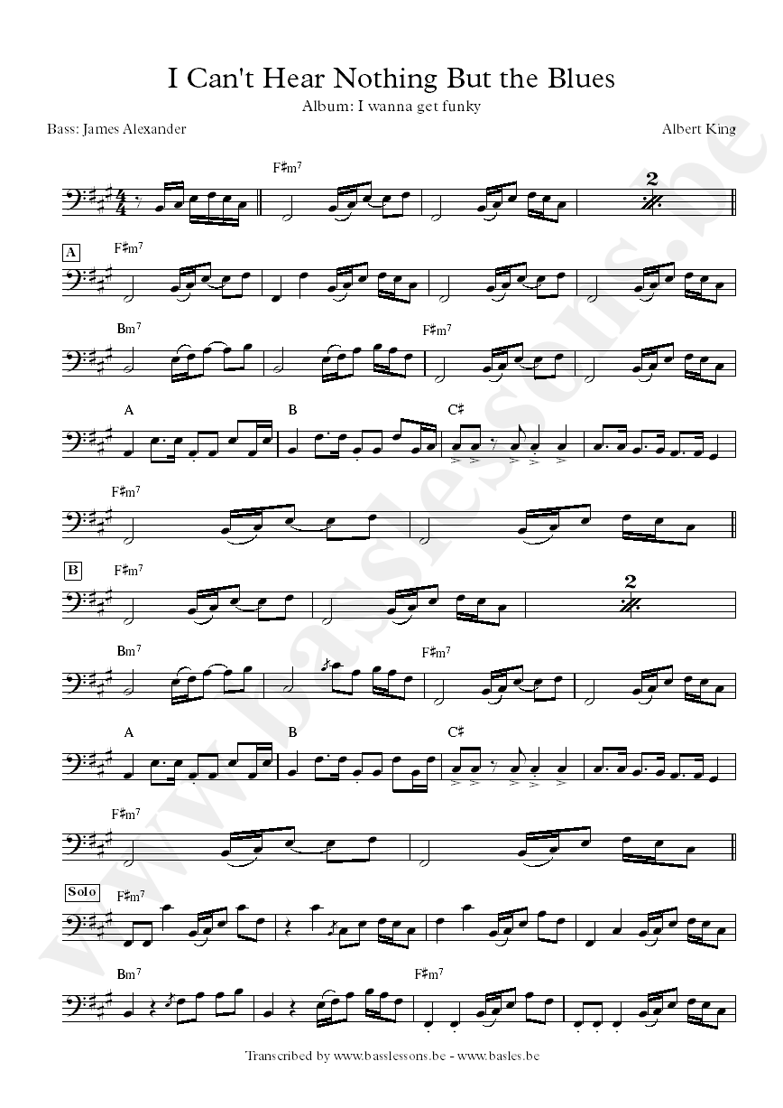 Albert king I can't hear nothing but the blues bass transcription