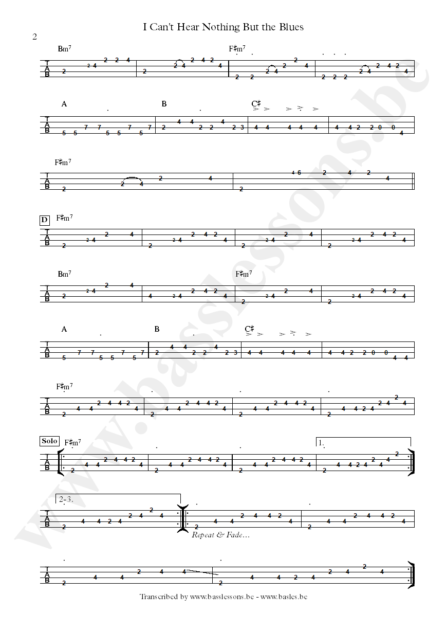 Albert king I can't hear nothing but the blues bass tab part 2