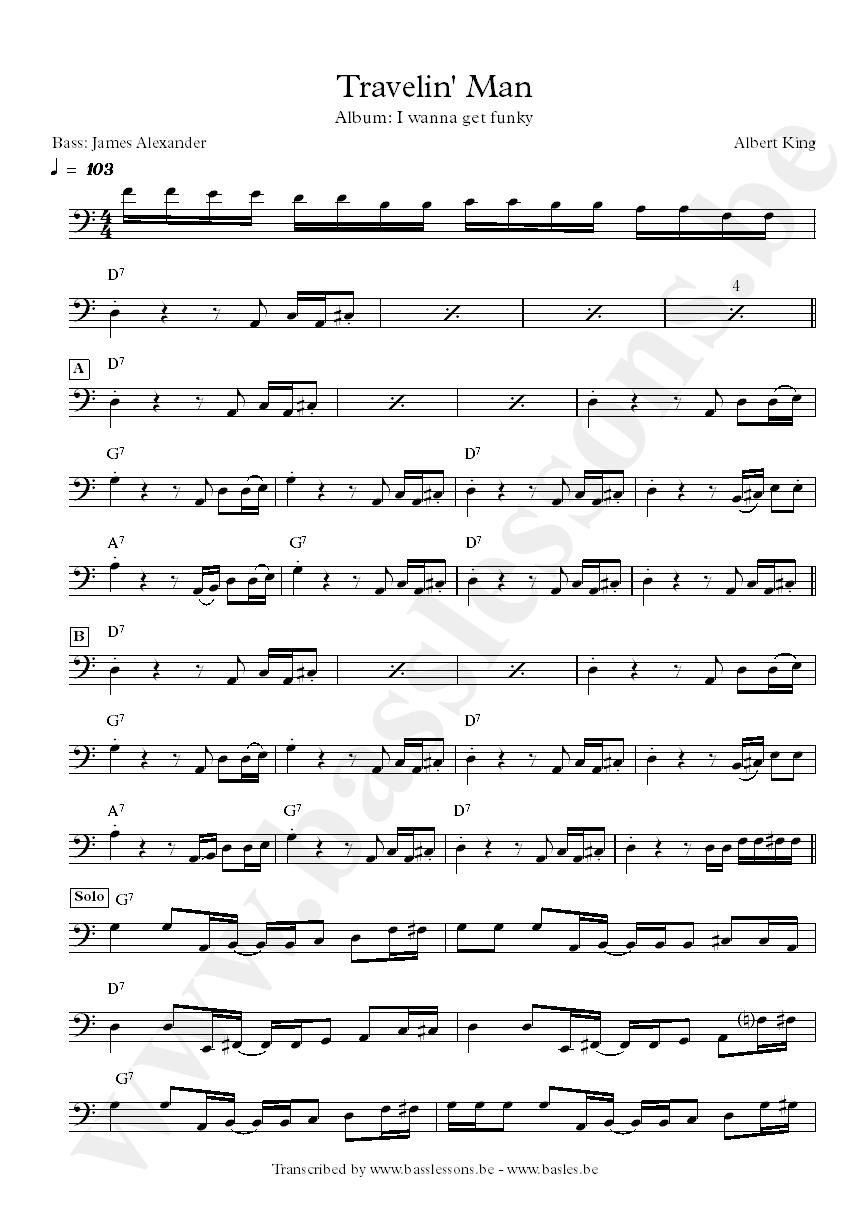 Albert king travelin man bass transcription