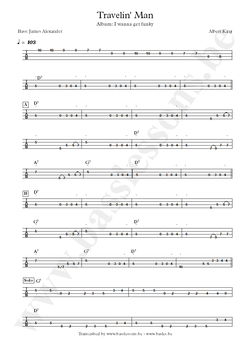 Albert king travelin man bass tab
