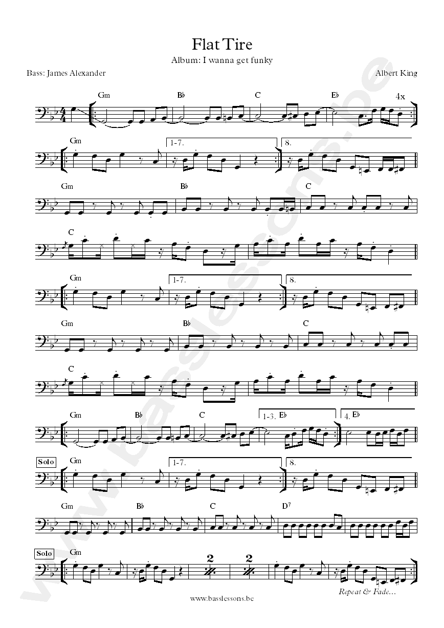 Albert King flat tire bass transcription