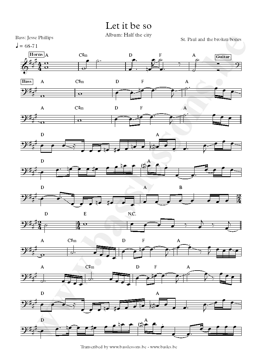 st paul let it be so bass transcription