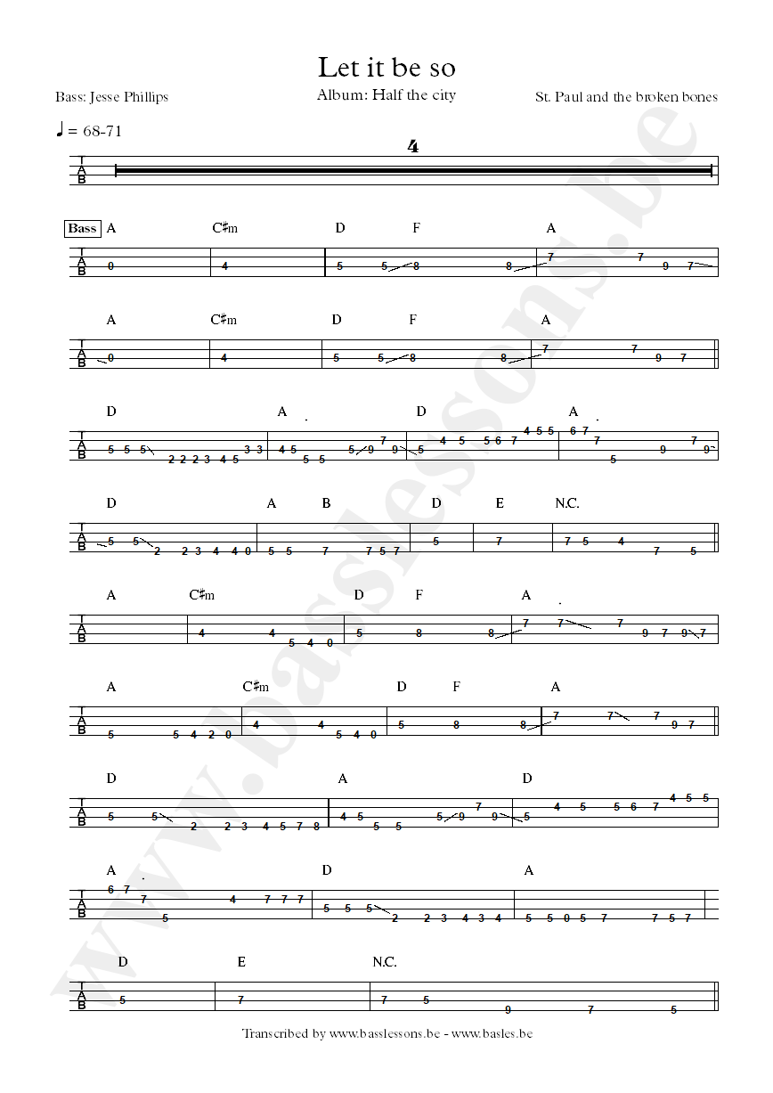 st paul let it be so bass tab
