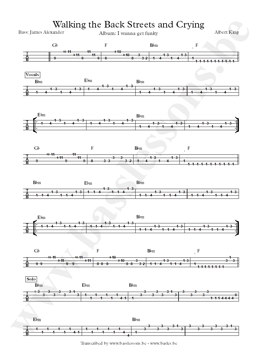 Albert king walking the backstreets bass tab part 1