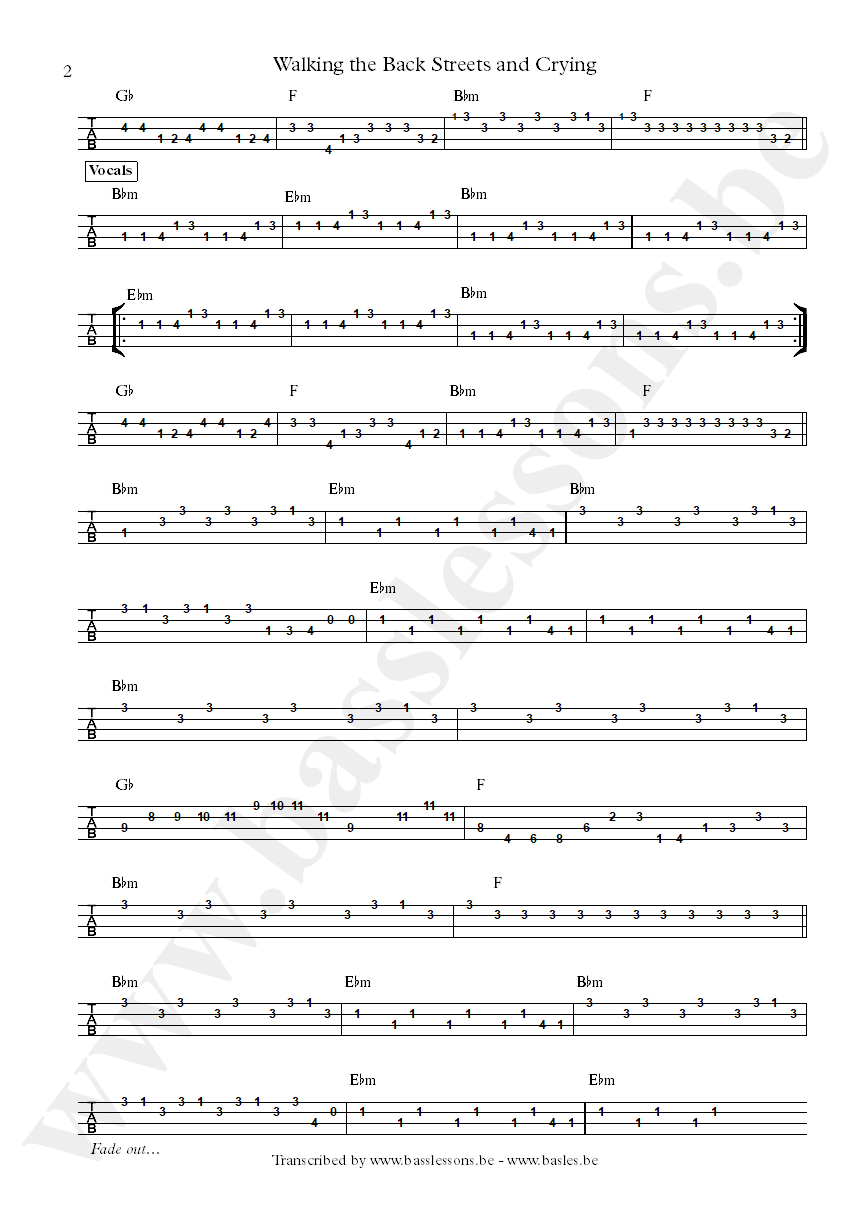 Albert king walking the backstreets bass tab part 2