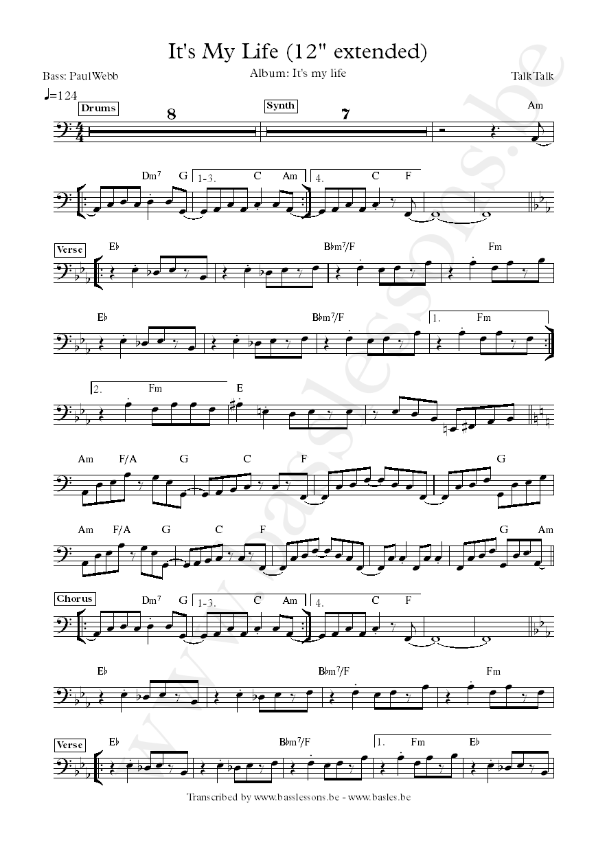 talk talk its my life bass transcription