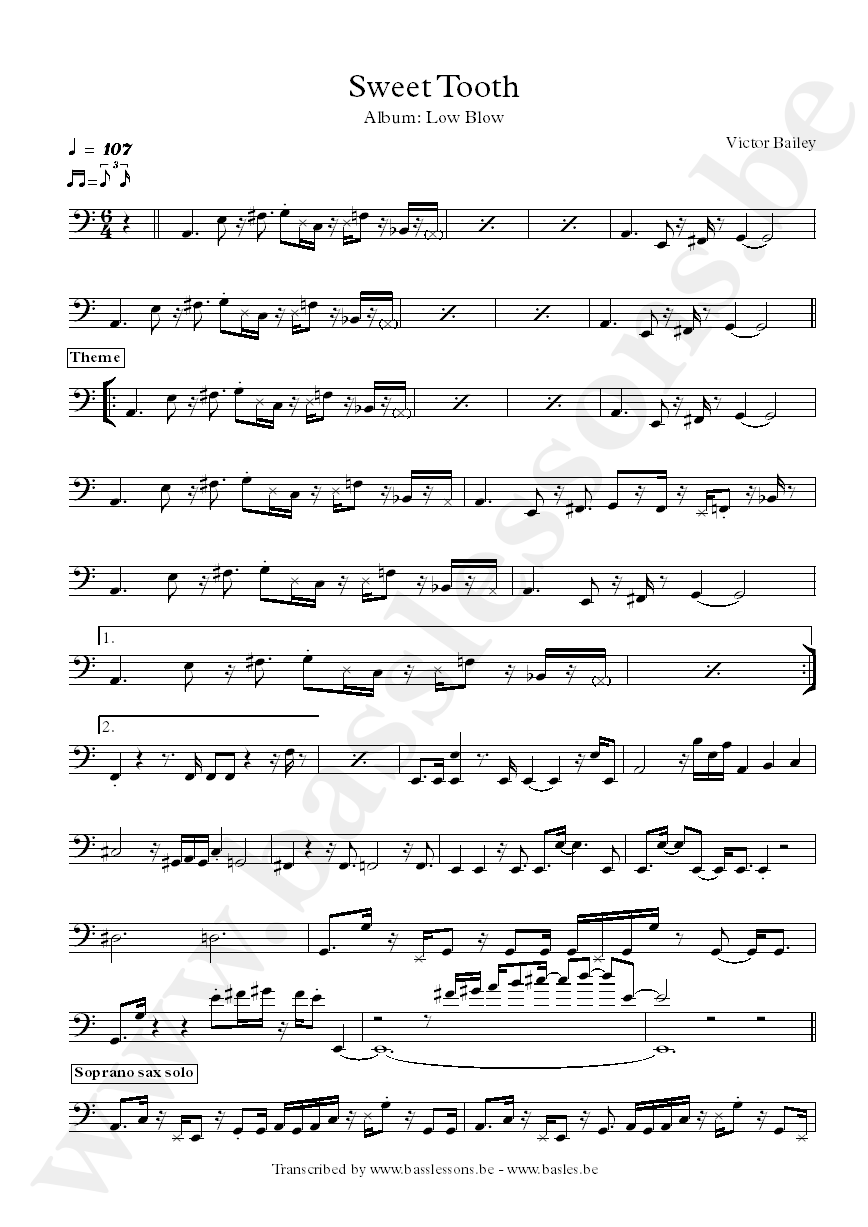 victor bailey sweet tooth bass transcription
