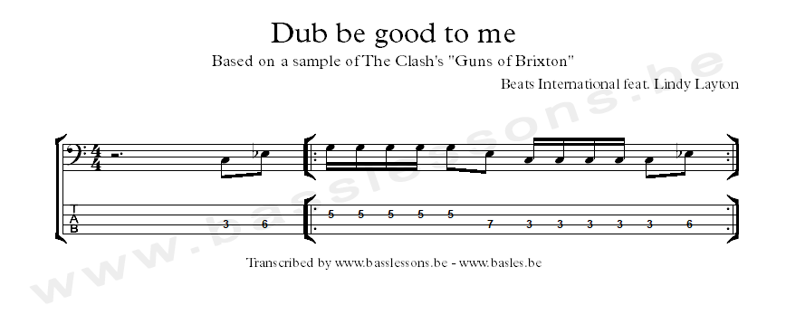 Dub be good to me bass notation and tab