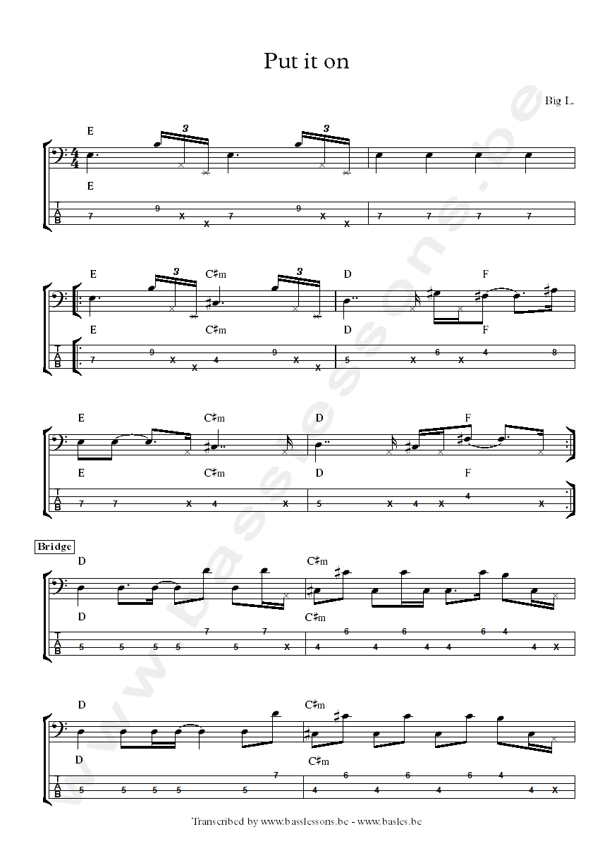 Big L put it on bass transcription and tab