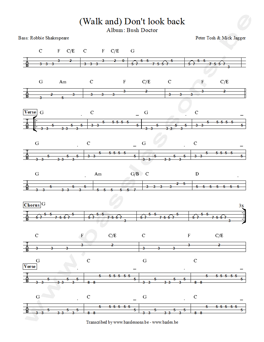 peter tosh mick jagger dont look back bass tab